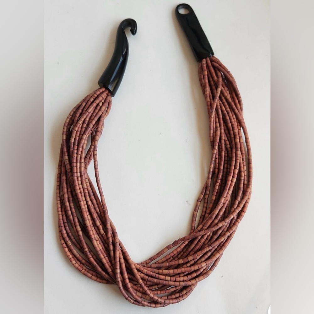 Gerda Lynngaard Monies vintage coconut horn multistrand statement necklace EUC!